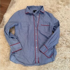 J crew 100% cotton contrast piping blue with red trim button up blouse women’s 8